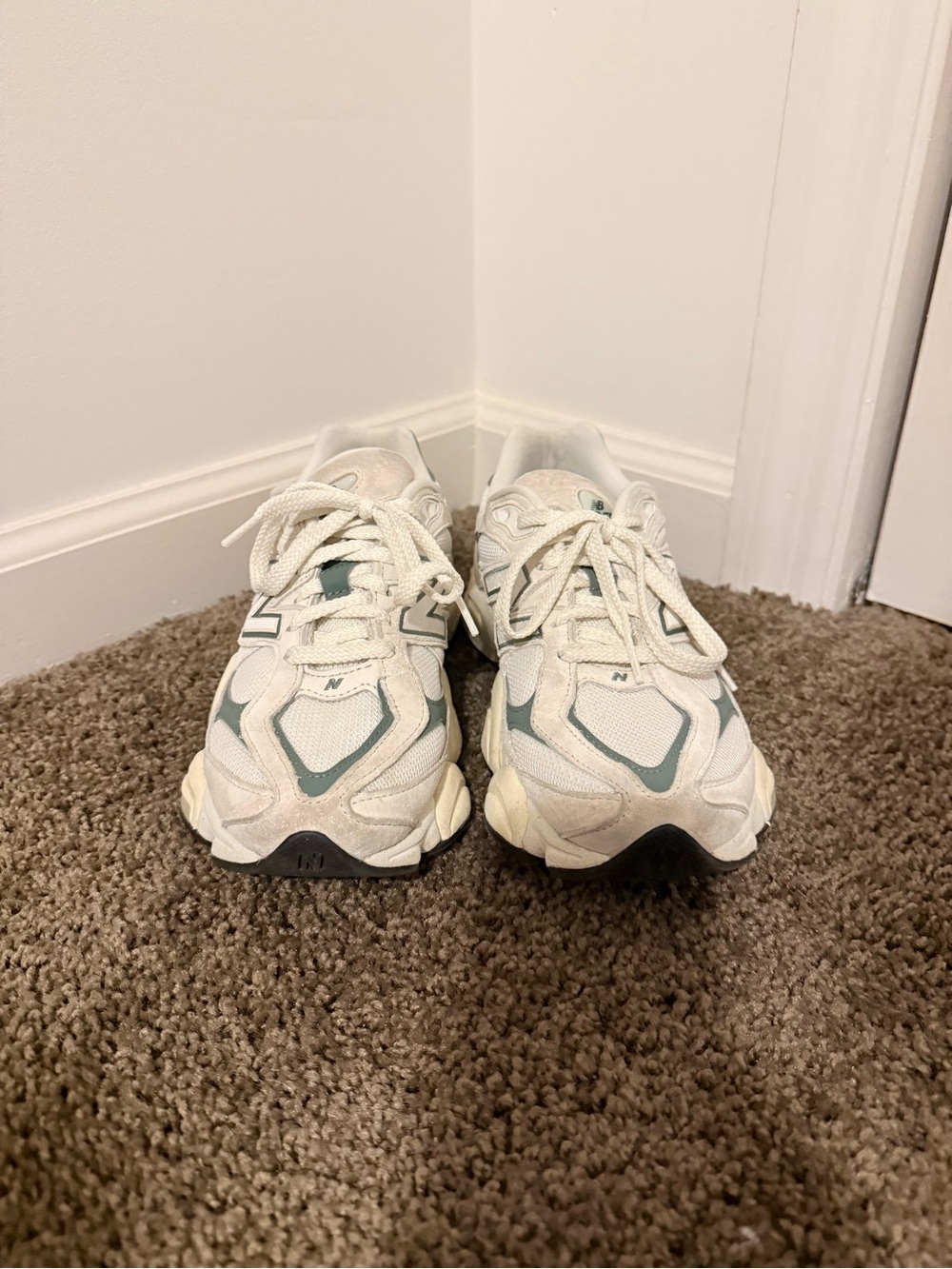 New Balance 9060 White and Sage Green Athletic Sneakers - Picture 3 of 4